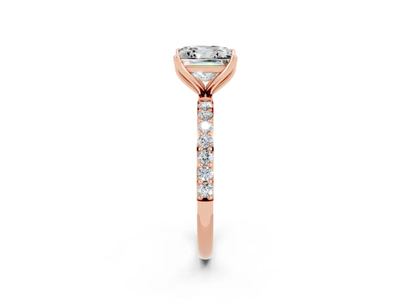 Rose gold Princess Cut Moissanite Solitaire Engagement Ring with Round  Pavé Band and Prong Setting