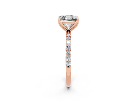 Rose gold Princess Cut Moissanite Solitaire Engagement Ring with Pavé Band and Prong Setting_2