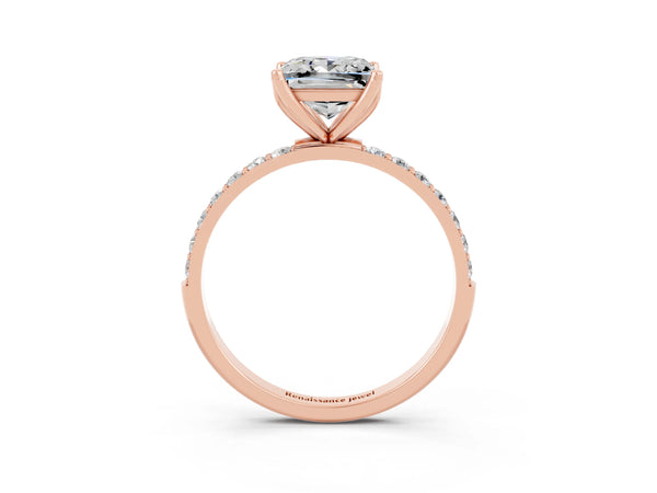 Rose gold Princess Cut Moissanite Solitaire Engagement Ring with Round  Pavé Band and Prong Setting