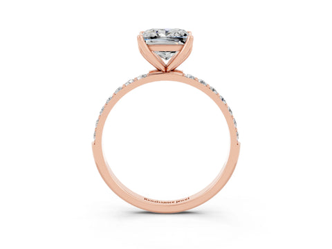 Rose gold Princess Cut Moissanite Solitaire Engagement Ring with Pavé Band and Prong Setting_3