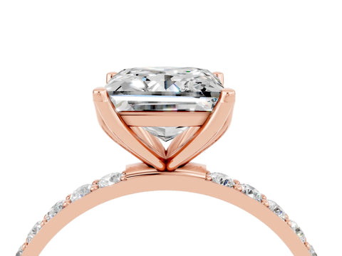 Rose gold Princess Cut Moissanite Solitaire Engagement Ring with Pavé Band and Prong Setting_4