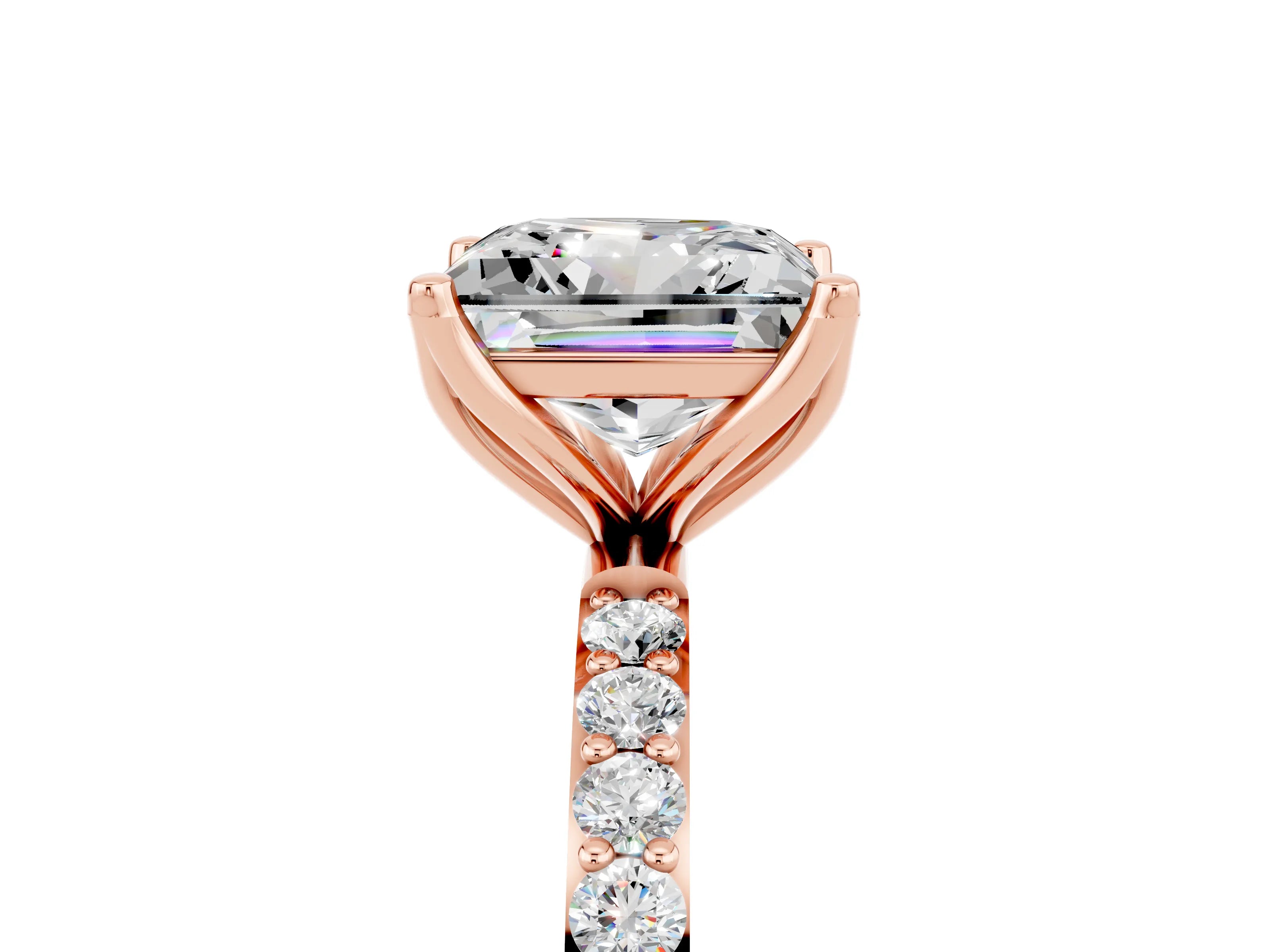 Rose gold Princess Cut Moissanite Solitaire Engagement Ring with Pavé Band and Prong Setting_5