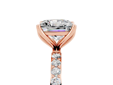 Rose gold Princess Cut Moissanite Solitaire Engagement Ring with Pavé Band and Prong Setting_5