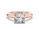 Rose gold Princess Cut Moissanite Solitaire Engagement Ring with Round Band and Four-Prong Setting