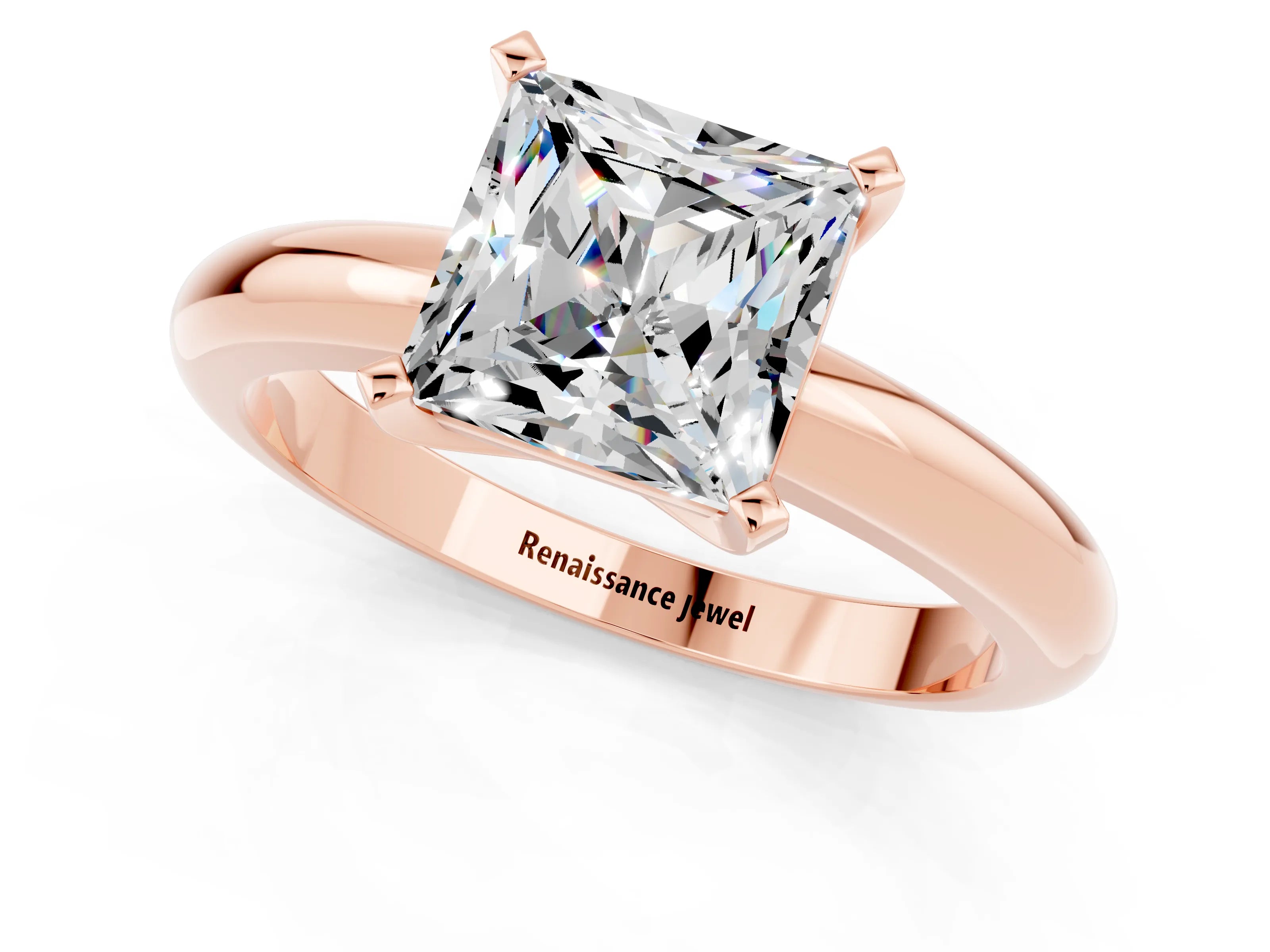 Rose gold Princess Cut Moissanite Solitaire Engagement Ring with Round Band and Four-Prong Setting_1