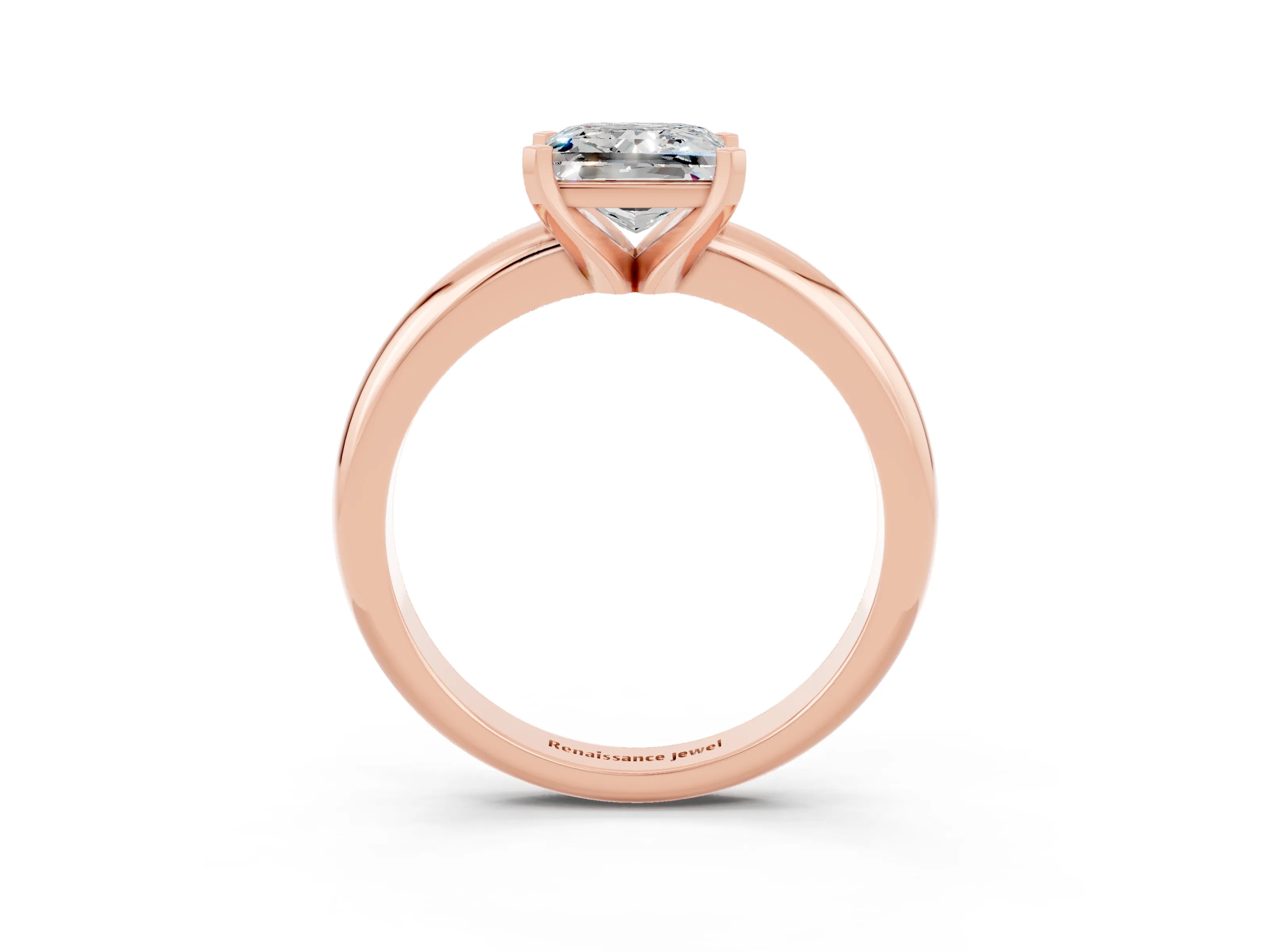 Rose gold Princess Cut Moissanite Solitaire Engagement Ring with Round Band and Four-Prong Setting_3