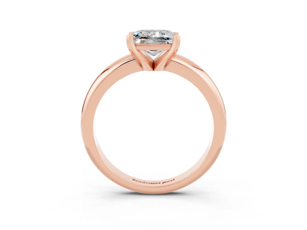 Rose gold Princess Cut Moissanite Solitaire Engagement Ring with Round Band and Four-Prong Setting
