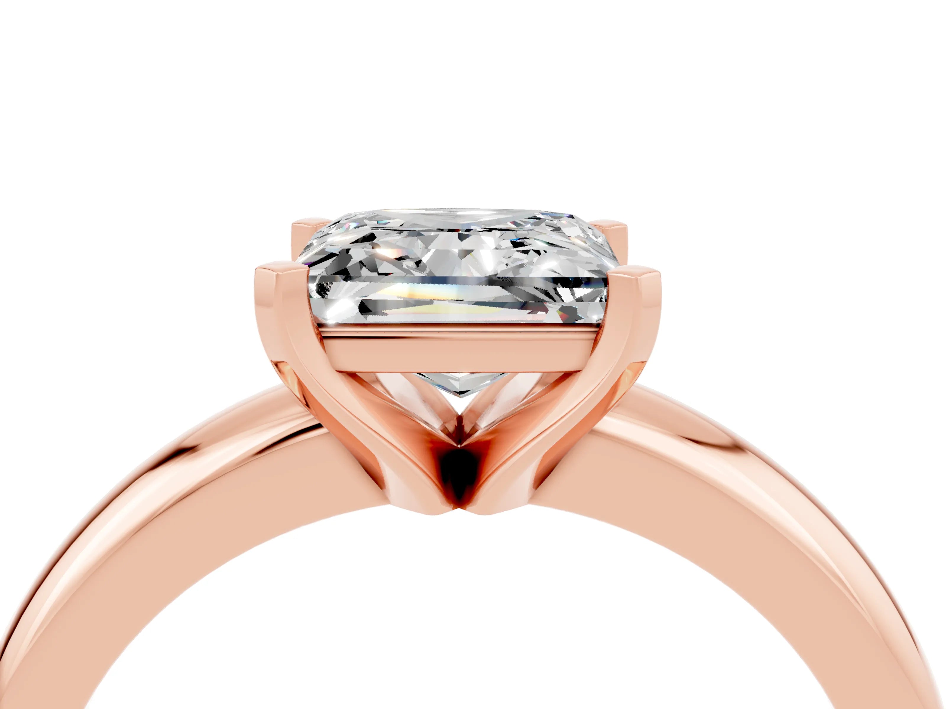 Rose gold Princess Cut Moissanite Solitaire Engagement Ring with Round Band and Four-Prong Setting_4