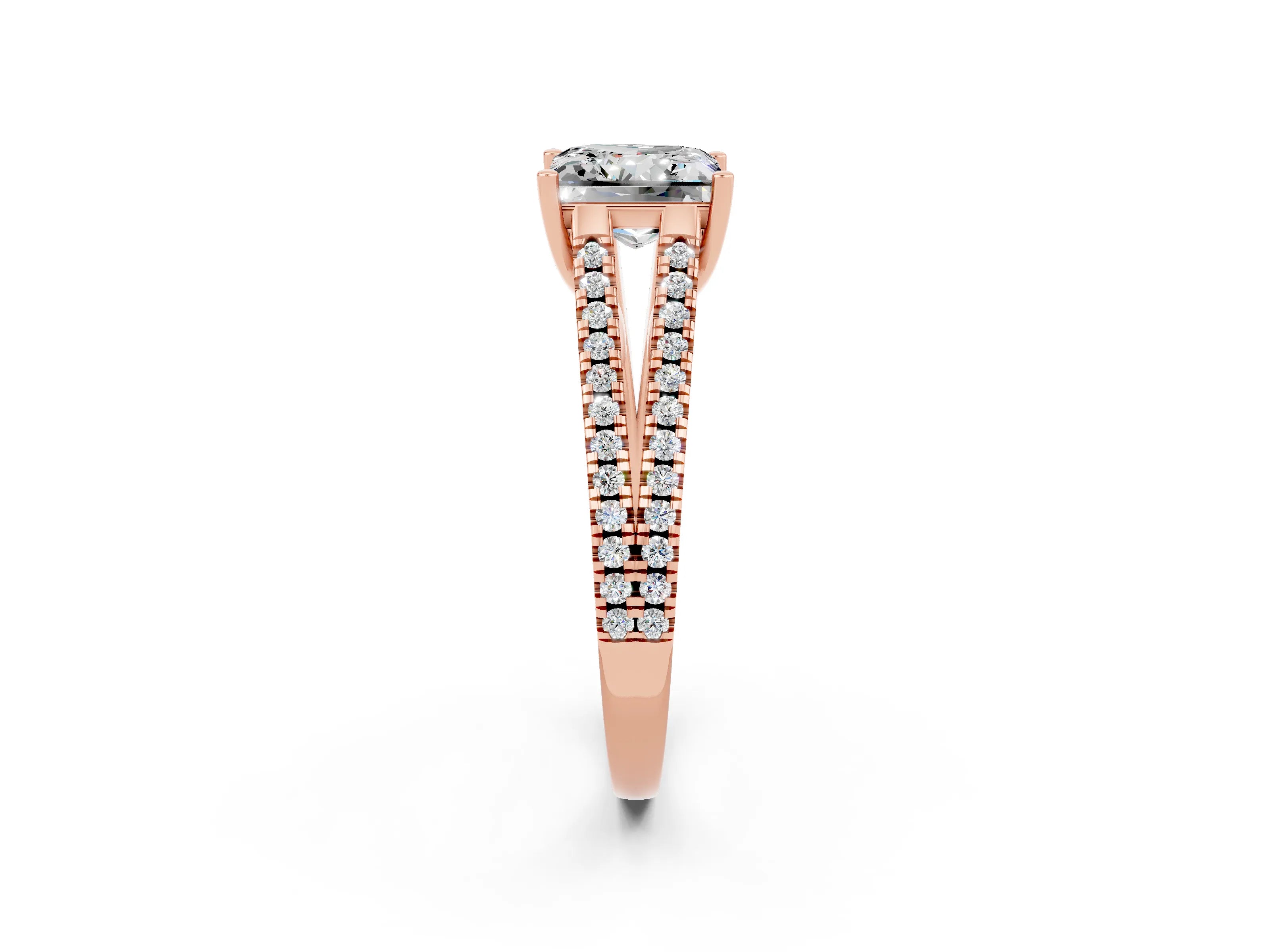 Rose gold Princess Cut Moissanite Solitaire Engagement Ring with Split Shank Pavé Band_2