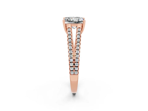 Rose gold Princess Cut Moissanite Solitaire Engagement Ring with Split Shank Pavé Band_2
