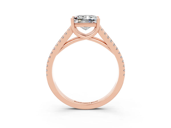 Rose gold Princess Cut Moissanite Solitaire Engagement Ring with Split Shank Pavé Band