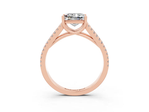 Rose gold Princess Cut Moissanite Solitaire Engagement Ring with Split Shank Pavé Band_3