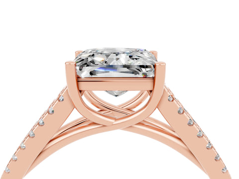 Rose gold Princess Cut Moissanite Solitaire Engagement Ring with Split Shank Pavé Band_4