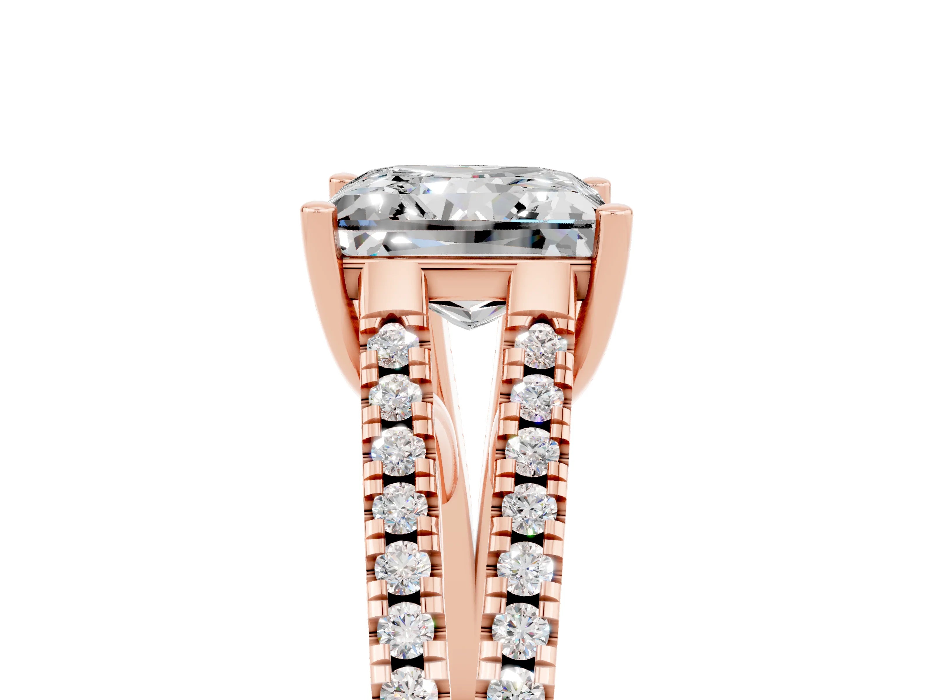 Rose gold Princess Cut Moissanite Solitaire Engagement Ring with Split Shank Pavé Band_5