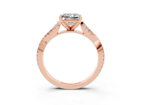 Rose gold Princess Cut Moissanite Solitaire Engagement Ring with Twisted Pavé Band and Four-Prong Setting_15