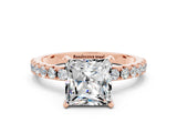Rose gold Princess Cut Moissanite Solitaire Pavé Band with Four-Prong Setting