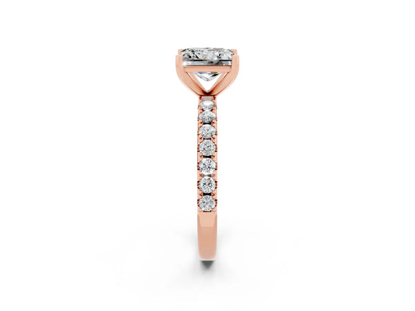 Rose gold Princess Cut Moissanite Solitaire Pavé Band with Four-Prong Setting