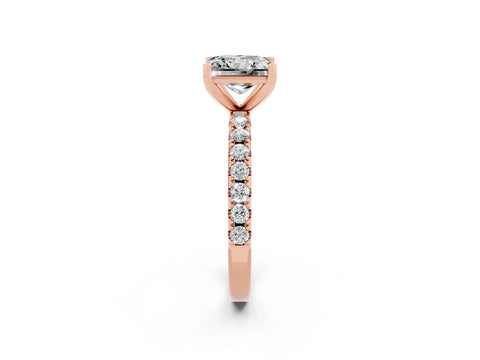 Rose gold Princess Cut Moissanite Solitaire Pavé Band with Four-Prong Setting_2