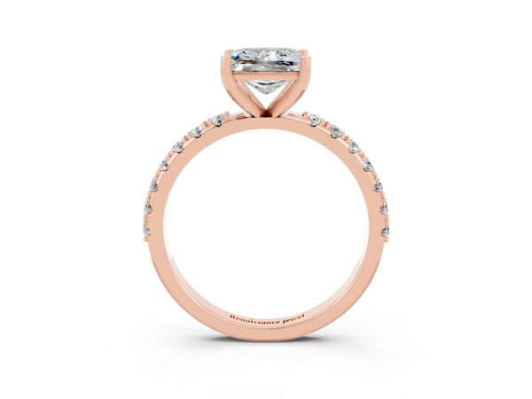 Rose gold Princess Cut Moissanite Solitaire Pavé Band with Four-Prong Setting