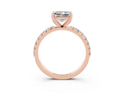 Rose gold Princess Cut Moissanite Solitaire Pavé Band with Four-Prong Setting_3