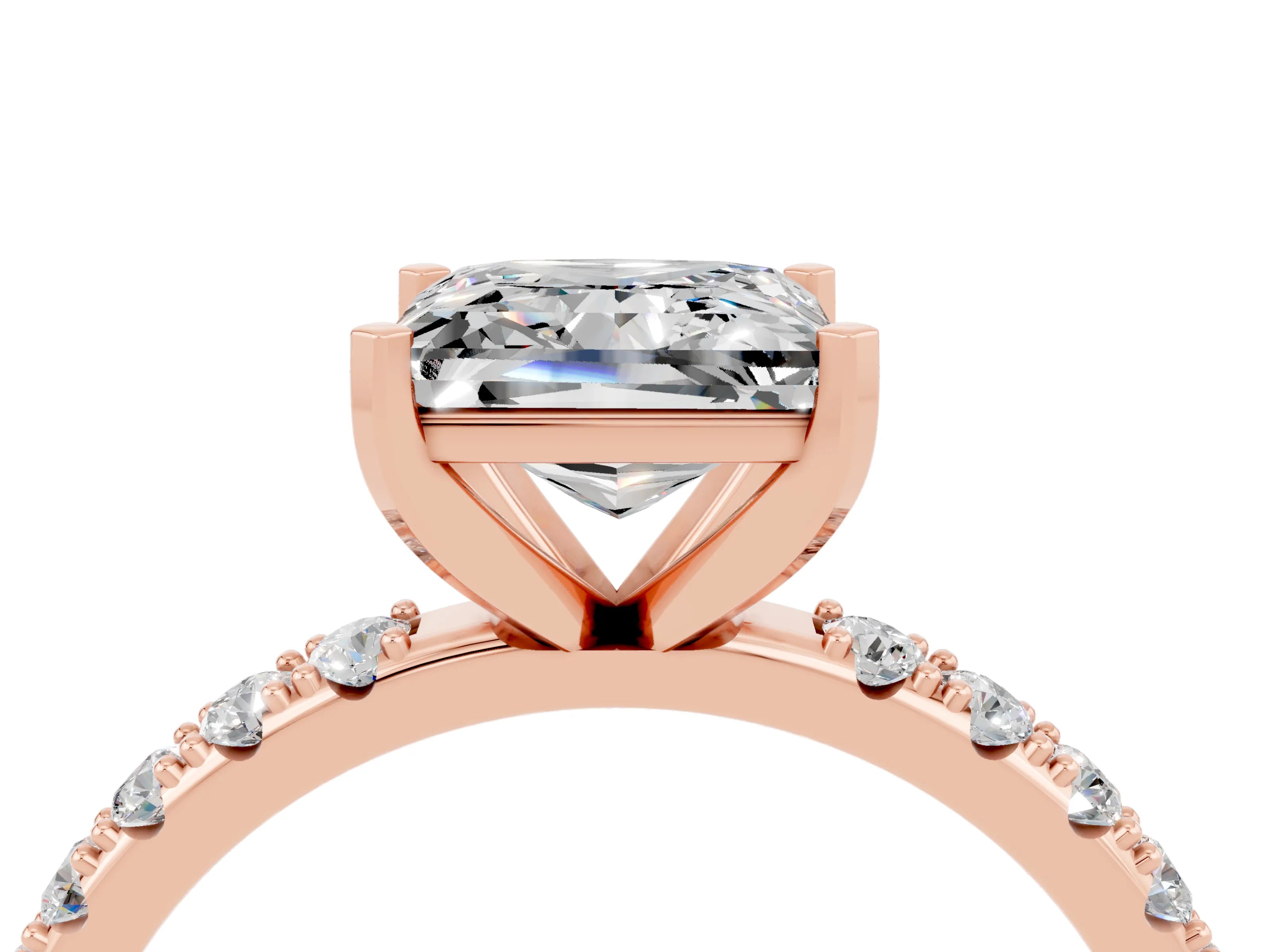 Rose gold Princess Cut Moissanite Solitaire Pavé Band with Four-Prong Setting_4