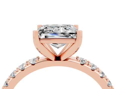 Rose gold Princess Cut Moissanite Solitaire Pavé Band with Four-Prong Setting_4