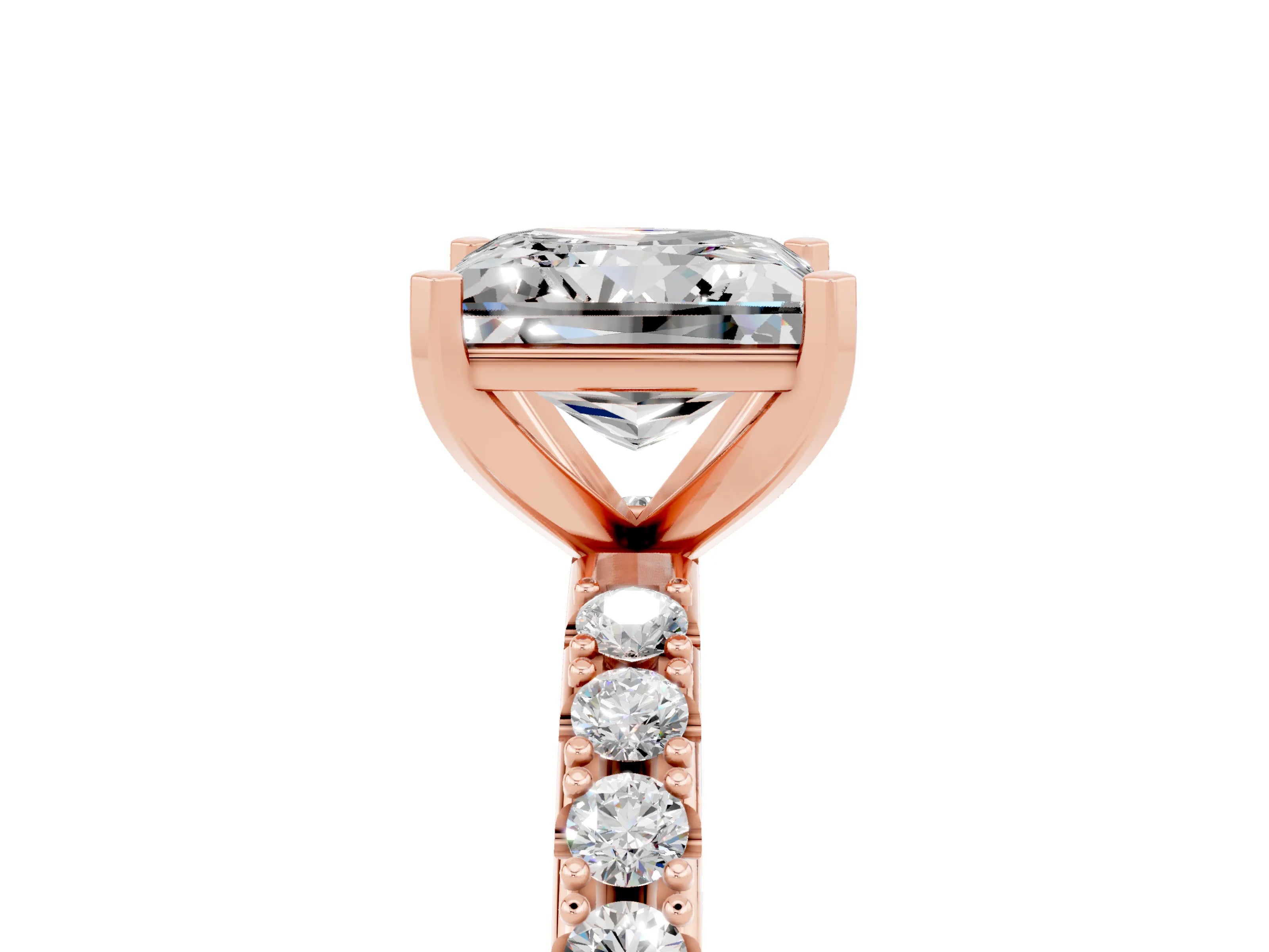 Rose gold Princess Cut Moissanite Solitaire Pavé Band with Four-Prong Setting_5