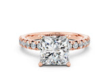 Rose gold Princess Cut Moissanite Solitaire Pavé Engagement Ring with Round Band and Prong Setting_12