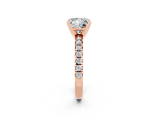 Rose gold Princess Cut Moissanite Solitaire Pavé Engagement Ring with Round Band and Prong Setting