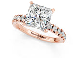 Rose gold Princess Cut Moissanite Solitaire Pavé Engagement Ring with Round Band and Prong Setting_67
