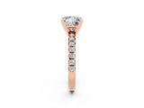Rose gold Princess Cut Moissanite Solitaire Pavé Engagement Ring with Round Band and Prong Setting_68