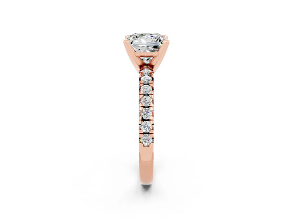 Rose gold Princess Cut Moissanite Solitaire Pavé Engagement Ring with Round Band and Prong Setting