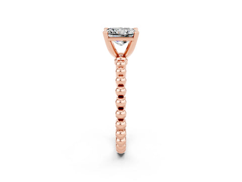Rose gold Princess Cut Moissanite Solitaire Ring with Beaded Band and Prong Setting_2