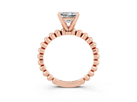 Rose gold Princess Cut Moissanite Solitaire Ring with Beaded Band and Prong Setting_3