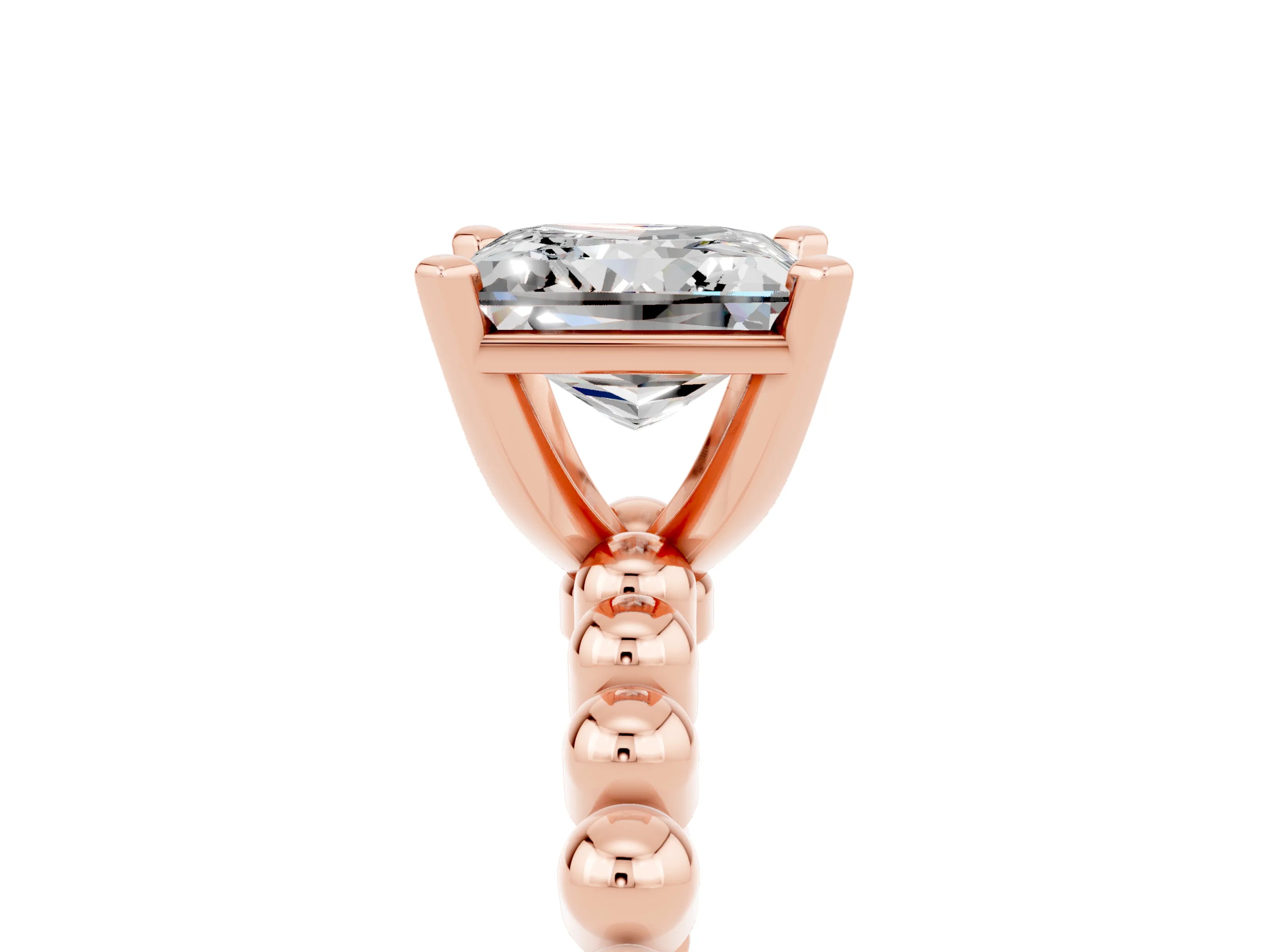 Rose gold Princess Cut Moissanite Solitaire Ring with Beaded Band and Prong Setting_5