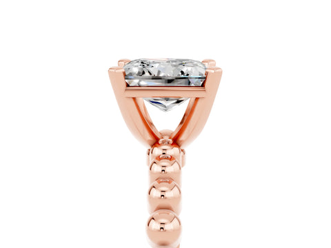 Rose gold Princess Cut Moissanite Solitaire Ring with Beaded Band and Prong Setting_5