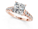 Rose gold Princess Cut Moissanite Solitaire Ring with Cathedral Setting and Pavé Band_1