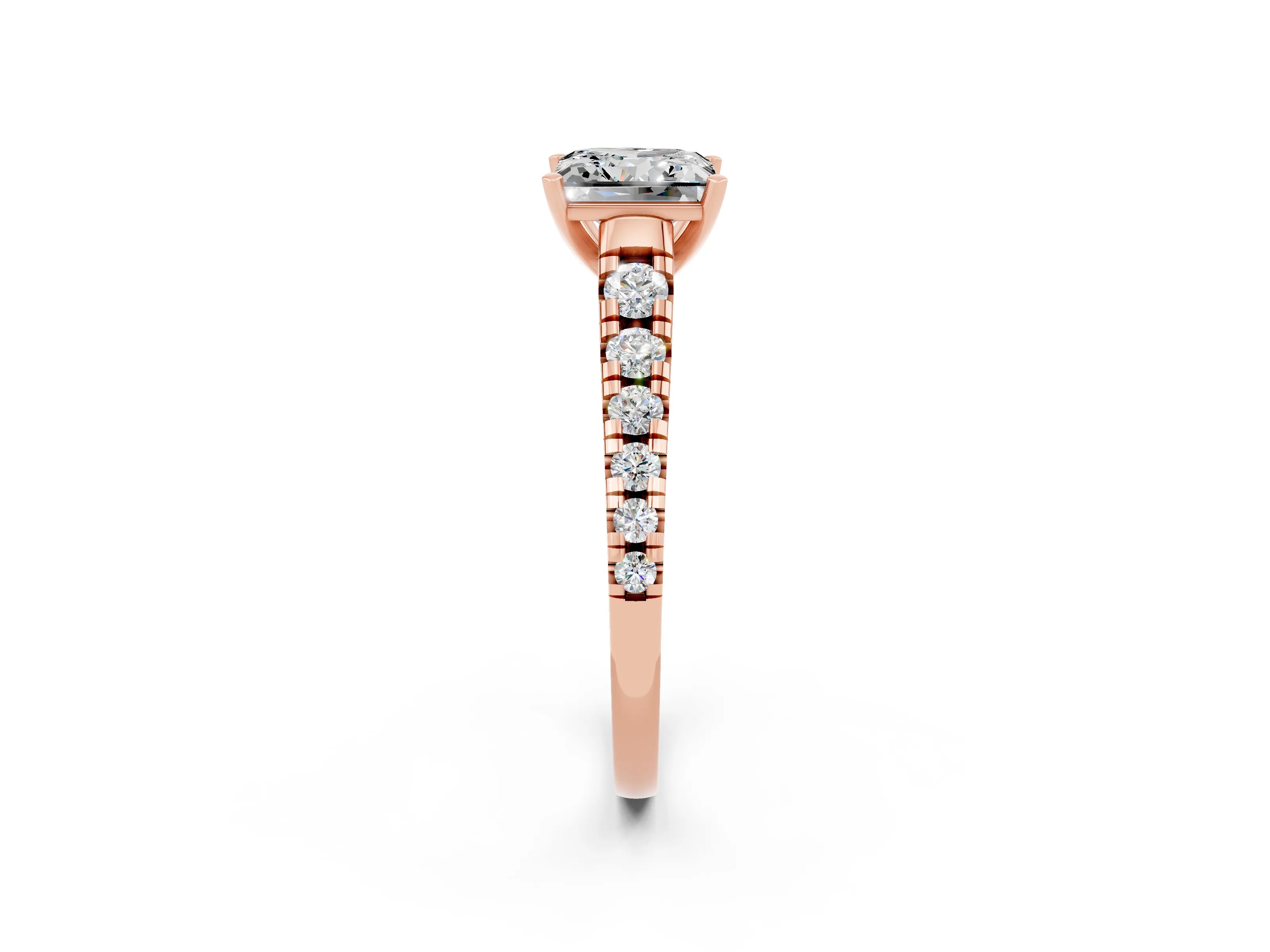 Rose gold Princess Cut Moissanite Solitaire Ring with Cathedral Setting and Pavé Band_2