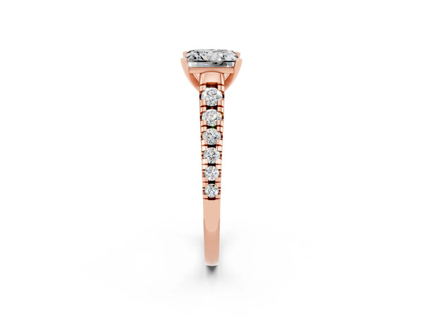 Rose gold Princess Cut Moissanite Cathedral Solitaire Ring with Round  Pavé Band