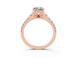 Rose gold Princess Cut Moissanite Solitaire Ring with Cathedral Setting and Pavé Band_3