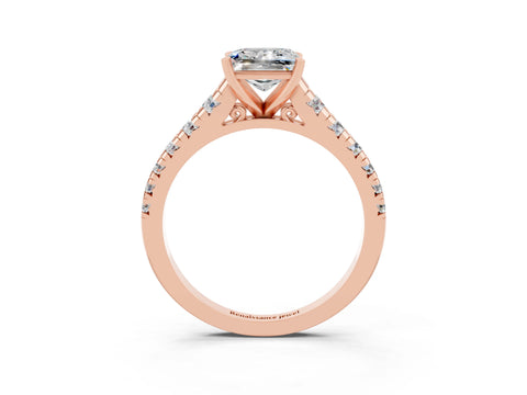 Rose gold Princess Cut Moissanite Solitaire Ring with Cathedral Setting and Pavé Band_3