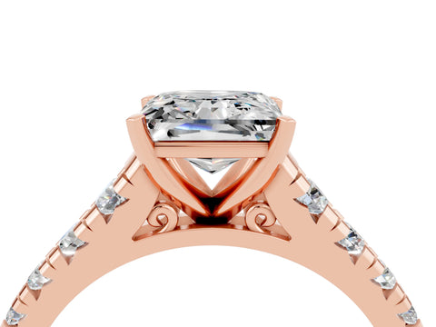 Rose gold Princess Cut Moissanite Solitaire Ring with Cathedral Setting and Pavé Band_4