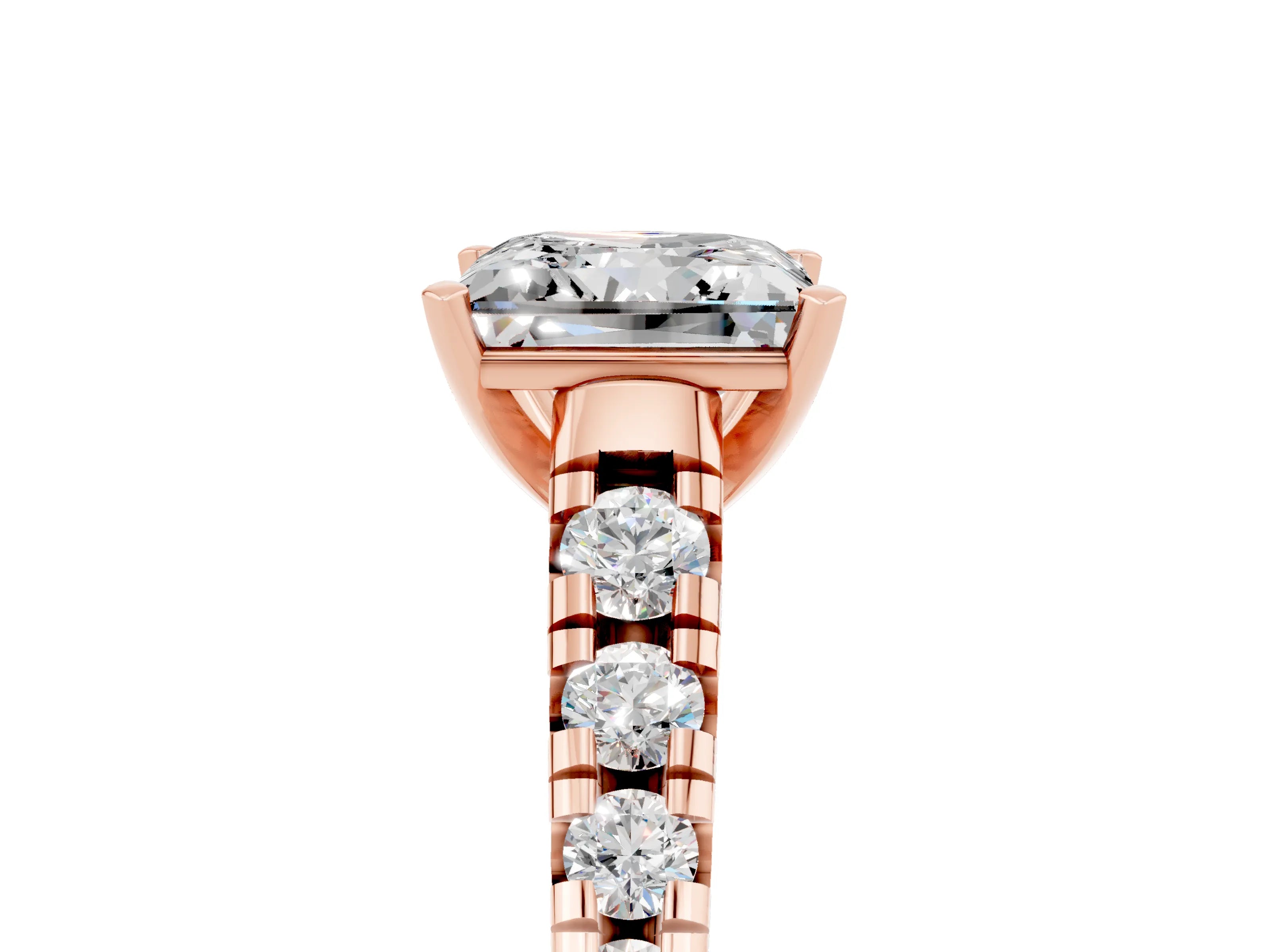 Rose gold Princess Cut Moissanite Solitaire Ring with Cathedral Setting and Pavé Band_5