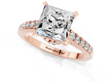 Rose gold Princess Cut Moissanite Solitaire Ring with Crossover Gallery and Round  Pavé Band_13