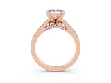 Rose gold Princess Cut Moissanite Solitaire Ring with Crossover Gallery and Round  Pavé Band_15