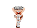 Rose gold Princess Cut Moissanite Solitaire Ring with Crossover Gallery and Round  Pavé Band_17
