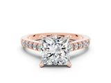 Rose gold Princess Cut Moissanite Solitaire Ring with Crossover Gallery and Round  Pavé Band_36