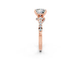 Rose gold Princess Cut Moissanite Solitaire Ring with Crossover Gallery and Round  Pavé Band_38