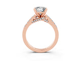 Rose gold Princess Cut Moissanite Solitaire Ring with Crossover Gallery and Round  Pavé Band_39