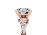 Rose gold Princess Cut Moissanite Solitaire Ring with Crossover Gallery and Round  Pavé Band_41